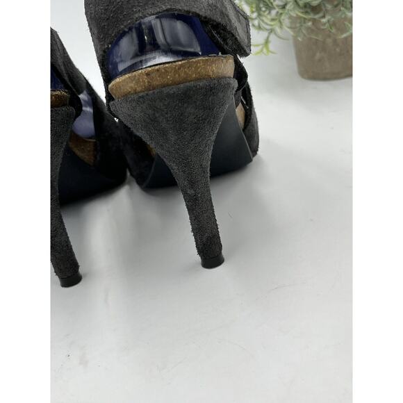 Pedro Garcia Libby Gray Suede Cork Platform Sandals Comfort Heels Sz 38.5/US 8 - Picture 3 of 12